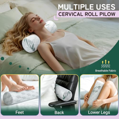 Cervical Roll Pillow, Cylinder Neck Pillow with Removable Washable Cover - size: 5x17in