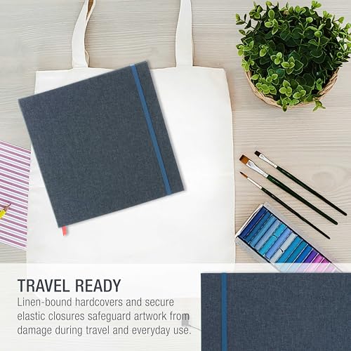 U.S. Art Supply 8.5" x 8.5" Watercolor Book (2 Pack, 76 Sheets Each) - 110lb (230 GSM) Linen-Bound Hardcover Artist Paper Pads - Acid-Free Cold-Pressed Watercolor Paper Pad Mixed Media - size: 8.5-x-8.5-inch