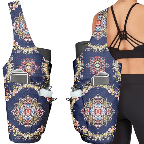 Yoga Bag for Women, Large Yoga Mat Bag Tote Carrier with Wet Dry Pocket | Water Bottle Holder & Adjustable Strap, Fits 1/2" Thick Yoga Mat for Gym, Pilates, Travel, Work - color: YOGA-02