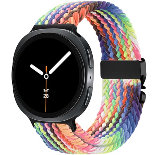 Nylon Braided band Compatible with Samsung Galaxy Watch 8 40mm 44mm, Elastic Band for Galaxy Watch 8 Classic 46mm - color: New Light Rainbow