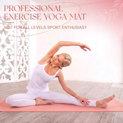 Funtery 3 mm Thin Yoga Mats Bulk, 68 x 24 in - color: Rose