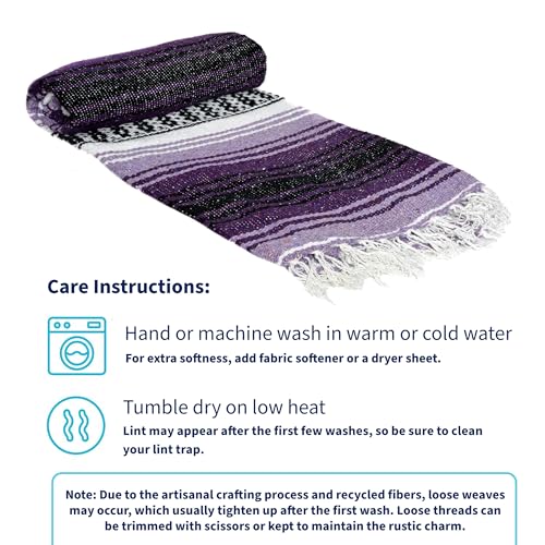 La Montana Bulk Falsa Mexican Blanket, 4 Pack, Dk Purple/Lt Purple/White - color: Dark Purple/Light Purple/White