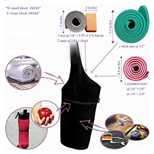Yoga Mat Bag & Carrier with Pockets for Women - color: Black