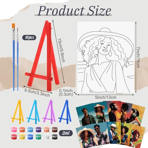 Blosssound 10 Set Pre Printed Canvas Pre Drawn Canvas Painting with Easel Kits 5" x 7" Outline Painting Panels for Beginners, DIY Craft Project, Party Favor, Home Decors(Black Couple) - style: Modern, Contemporary