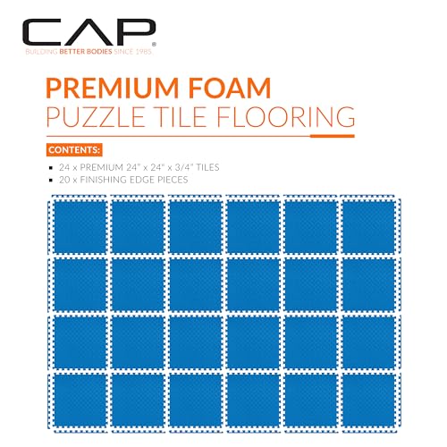 CAP Puzzle Exercise Mats | 3/4” Thick EVA Interlocking Foam Tiles for Home Gym Flooring | Multiple Options - color: Tatami - Blue, style: 24 Tiles (96 SQ FT)