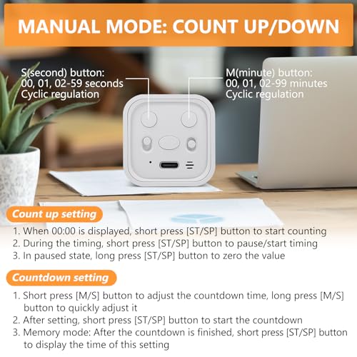 GuDoQi Multi-Function Cube Timer, 5/10/30/60 Min & Custom Count Down, Included Pause & Resume Feature, Silent, Vibrate & Adjustable Sound Alarm for Productivity in Tasks, Study & Kitchen, White - color: White
