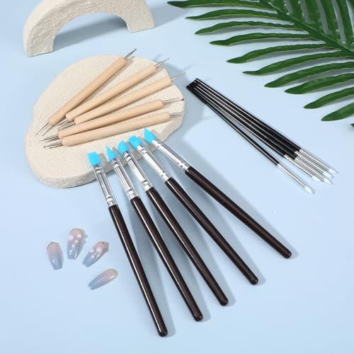 15PCS Silicone Sculpting Tools, Clay Sculpting Tools, Silicone Clay Tool, Modeling Dotting Tool Set with Wooden Handle Ball Stylus for Clays Sculpture, Carving and Shaping