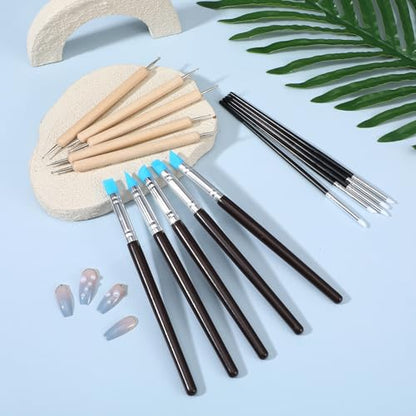 15PCS Silicone Sculpting Tools, Clay Sculpting Tools, Silicone Clay Tool, Modeling Dotting Tool Set with Wooden Handle Ball Stylus for Clays Sculpture, Carving and Shaping