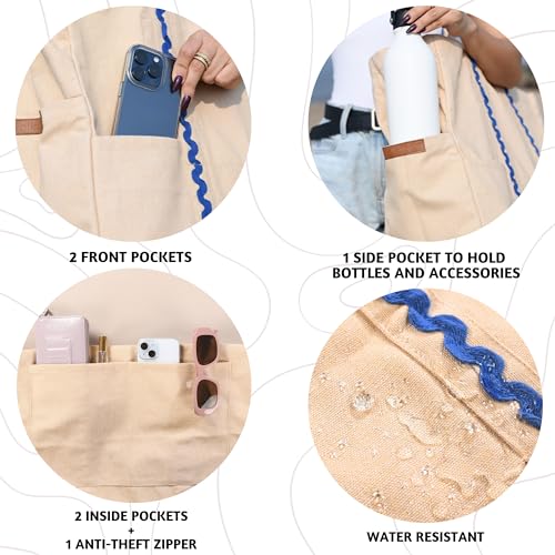 Folkulture Beach Tote Bags For Women, Beach Must Haves 2026-18x15 Inch | Waterproof,Sandproof, Large Tote Bags for Women, Swimming Pool, Beach Essentials, Simple Modern Pool Bag, Bolsos Para Mujeres - color: Biscuit