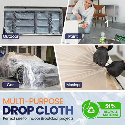 1 Pack 12 x 9 ft Extra Large Plastic Drop Cloth for Painting | Light & Durable Tarp Cover for Furniture Plastic Clear Tarp Waterproof - Paint Floor Covering - Painters Drop Cloth Sheeting - size: 1 Sheet