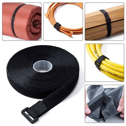 0.8" x16Ft Hook and Loop Straps with 25 Plastic Buckles，Black - color: Black, size: 0.8"×16ft Plastic Buckle