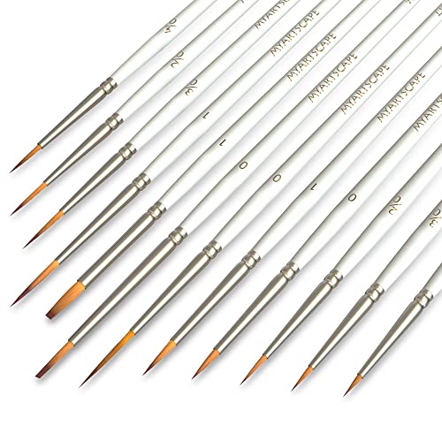 MyArtscape Detail Paint Brushes - 12 Miniature Taklon Brushes | 12 fine detail Taklon paint brushes for acrylic, watercolor, oil, gouache, miniatures, models, and lettering.