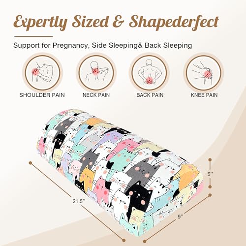 Knee Pillow for Back Sleeping – Half Moon Bolster Pillow for Under Knee While Sleeping Support, Leg & Back Pain Relief (21.5x9x5 Inches) - color: Pink