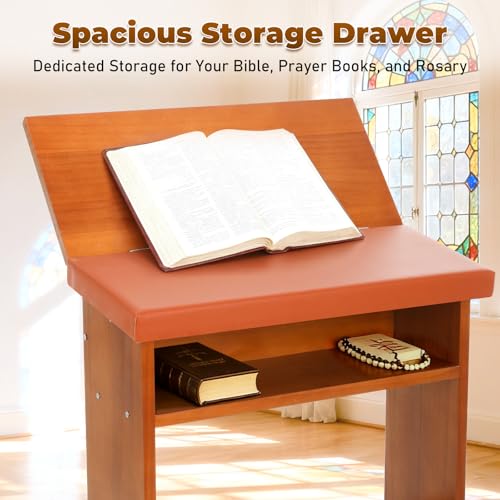 Prayer Kneeler Bench with Book Rest, Adjustable Height | Foldable design, thick padding, portable prayer stool, for home church meditation use