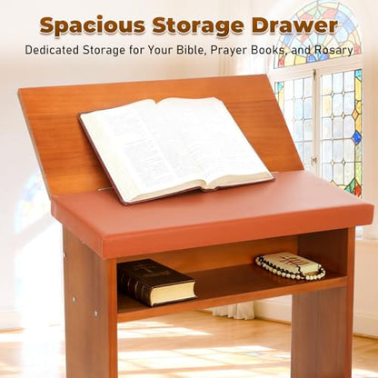 Prayer Kneeler Bench with Book Rest, Adjustable Height | Foldable design, thick padding, portable prayer stool, for home church meditation use
