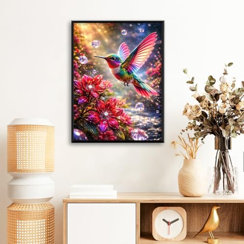 Hummingbird Diamond Art Kits for Adults Beginners 12x16 in, DIY Craft Gift | Animal Bird Diamond Painting Kits for Adults, Stress Relief, Home Wall Decor, 5D Full Round Drill Gem Art - color: DP-US02