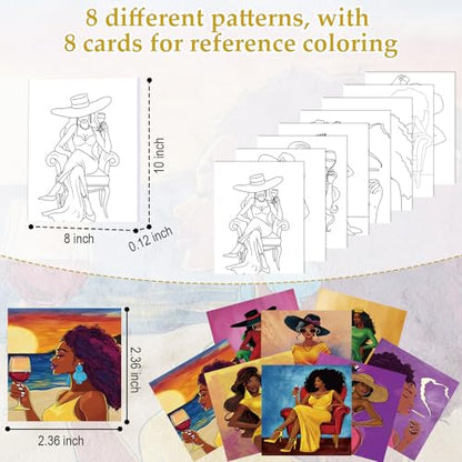 Cholemy 36 Pcs Paint and Sip Kit Gift for Adults 8''x10'',Wine Lady | Pre Drawn Canvas, Painting DIY Afro Acrylic Painting Kit, Wood Easel Brushes, Date Night Bulk, Summer Halloween Party - style: Wine Lady