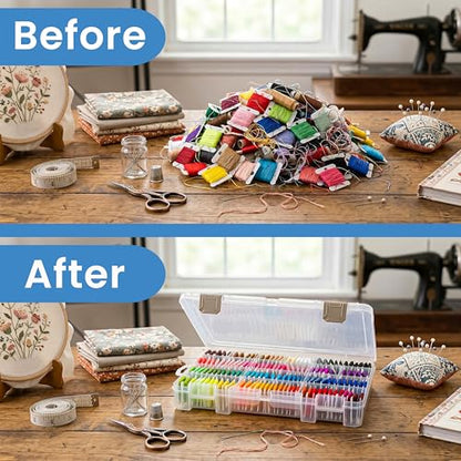 ArtBin Floss Finder Box: Clear Sewing Organizer with 6 Compartments, 12 Dividers, Durable - Perfect for Embroidery Floss and Small Sewing Supplies Storage | 6 Compartments, 12 Dividers, 10.75 x 7.375 x 1.75 Inches, For Embroidery Floss and Small Supplies,