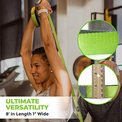 Gradient Fitness Stretching Strap for Physical Therapy, 12 Multi-Loop Stretch Strap 1" W x 8' L, Neoprene Handles, Physical Therapy Equipment, Yoga Straps for Stretching, Leg Stretcher. - color: Green/Grey