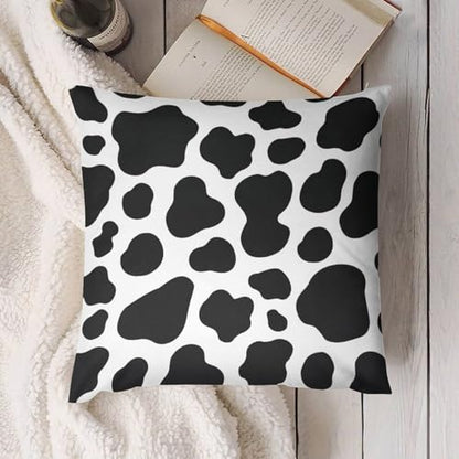 Animal Cow Print White Black Spot Throw Pillow Covers 18x18 Inch - color: Animal Cow Print White Black Spot