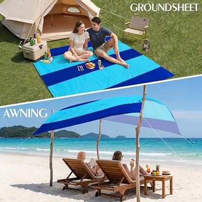 Aroveea Beach Blanket Waterproof Sandproof 78''X81''/10'X9' Oversized Mat - color: 2blue, size: 78''x81''