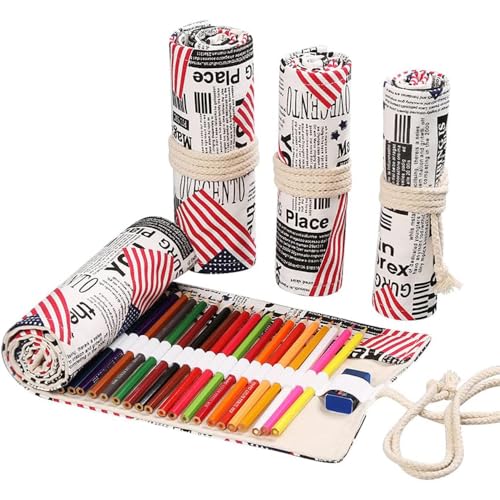DIYOMR 12/24/36/72 Slots Pencil Wrap Pencil Rolls, Artist Colored Pencils Roll Up Bag Short Brushes Pouch Case Pencils Organizer for Drawing Coloring and Sketching, No Pencils (Flag, 12slots) - color: Flag, size: 12slots