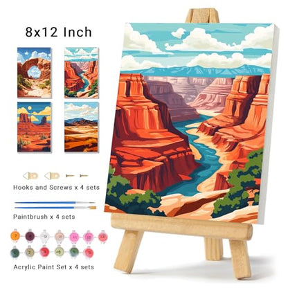 4 Pack Framed Paint by Numbers Kit for Adults Beginner Canvas Painting by Numbers for Adults National Park Easy Adult Paint by Number Kits with Frame Landscapes Watercolor Painting by Number 8x12 Inch - color: YFa0104