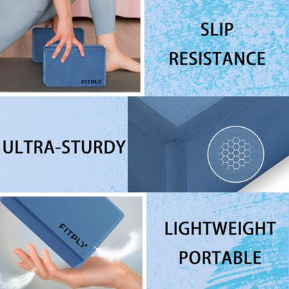 Yoga Blocks 2 Pack - Non-Slip Yoga Brick & Foam Blocks Yoga Set, High-Density Pilates Block for Stretching, Meditation, and Exercise Blocks Foam, Ideal for Deep Poses - color: Dark Blue