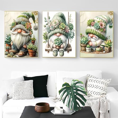OFRKE Diamond Painting Kits for Adults,3 Pack Succulents Dwarf Diamond Art for Beginners, Diamond Round 5D Full Drill Paint with Diamonds Pictures Gem Art Painting Kits DIY Crafts Kits 12x16inch - color: 3pcs-Green Dwarf