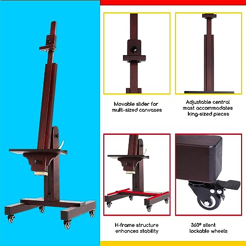 MEEDEN Extra Large Painting Easel: Holds Canvas Up to 71" for Art Studio | Professional Solid Beechwood Large Easel, Tilts Flat Easily Wooden Floor Easel for Adult Artist Beginners, Deep Walnut - color: Deep Walnut