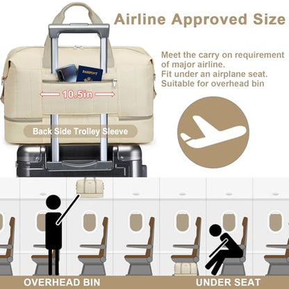 IBFUN Weekender Bags for Women, 21" Travel Duffle Bag with Shoe Compartment - color: E2-Khaki
