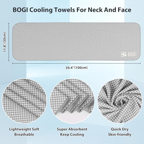 BOGI Cooling Towels for Neck and Face, Soft Breathable Cool Towel for Instant Cooling Stay Cool for Yoga, Sport, Gym, Camping, Running & More Activities - color: Grey, size: 40.00" x 12.00"