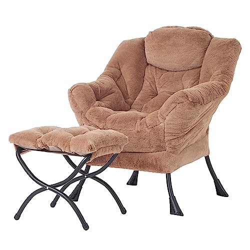 Tiita Modern Large Accent Lounge Chair with Ottoman, Leisure Sofa Armchair with Footrest, Reading Chair for Bedroom, Living Room, Dorm Rooms, Garden and Courtyard - color: Plush-brown
