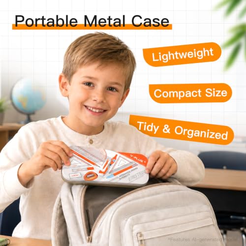 YPLUS Geometry Set, Protractor and Compass Set for Students, 11Pcs | Compass Drawing Tool with Metal Case, Protractor, Formula Card, Rulers, Mechanical Pen, School Supplies for Students - size: 1 Count (Pack of 11)
