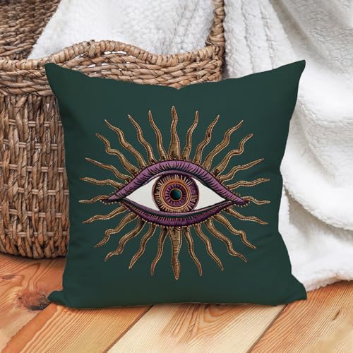 Fahrendom Evil Eye Throw Pillow Cover 18x18 Inch, Boho Mystical Sun Ray