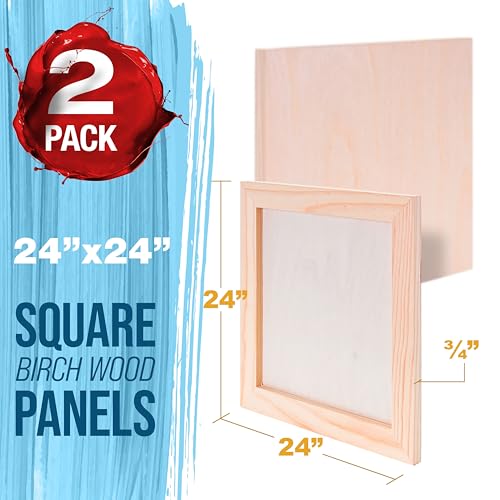 U.S. Art Supply 24" x 24" Unfinished Cradled Wood Panels for Painting, Studio 3/4" Deep (2 Pack) - Artist Depth Birch Wooden Wall Canvases - Mixed-Media Craft, Acrylic, Oil, Encaustic, Paint Pouring - size: 24" x 24", style: Square