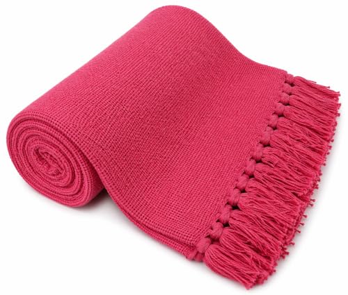 Kakaos Solid Color Cotton Yoga Blankets with Matching Tassels (Hot Pink) - color: Hot Pink