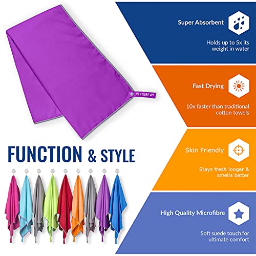 VENTURE 4TH 퀵 드라이 여행용 타월, 울트라 소프트 극세사 - 3가지 사이즈 - color: 퍼플 그레이., size: 72.00" x 31.50"