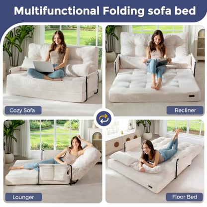 MAXYOYO Adjustable Folding Sofa Bed Couch with 2 Pillows, Beige - color: Beige