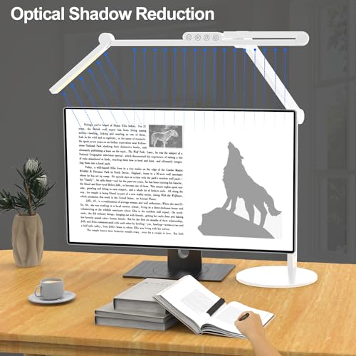 Led Desk Lamp with Atmosphere Lighting, Rotatable Tall Architect Desk Lamp for Home Office with Swing Arm, 24W Bright Auto Dimming Adjustable Computer Light with Base for Table - color: White