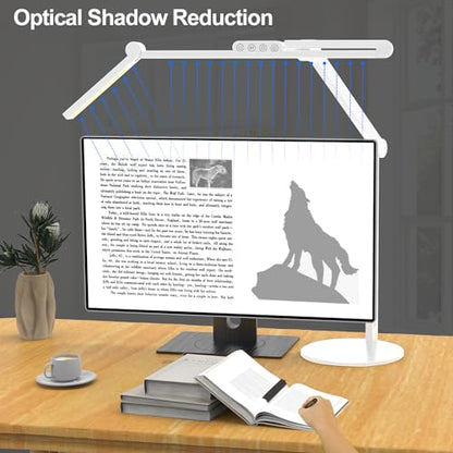 Led Desk Lamp with Atmosphere Lighting, Rotatable Tall Architect Desk Lamp for Home Office with Swing Arm, 24W Bright Auto Dimming Adjustable Computer Light with Base for Table - color: White