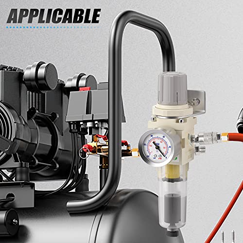 MEANLIN Air Compressor Moisture Filter, Automatic Drain Air Line Filter AW2000-02D, 1/4" NPT Inlet with 150 PSI Gauge and Valve Shut Off Switch for Air Tools and Spray Paint Gun - color: Auto Drain, size: 1/4"NPT