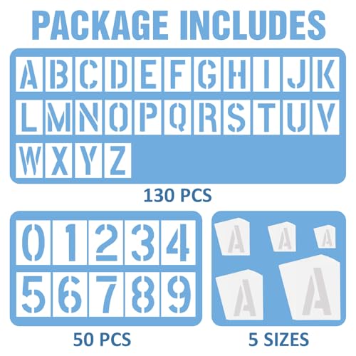 1/2/3/4 Inch Letter and Number Stencils, 144 Pcs Reusable Alphabet Number Templates, Plastic Alphabet Symbol Template Kit for Painting on Wall, Wood, Chalkboard, Door Porch
