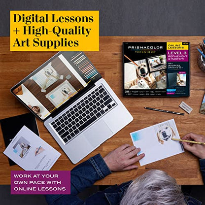 Prismacolor Technique, Art Supplies and Digital Art Lessons, Animal Drawings Set, Level 3, Includes Artist Roll Case, Dog, Cat & Pet Lesson, 28 Count - style: Animal Level 3