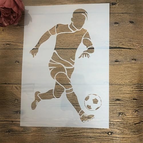TIAMECH A4 Reusable Football Sports Stencil for Painting | Playing Soccer Layering Template, DIY Wall Art, Wood Furniture, Scrapbook & Crafts (8.3x11.7inch) - style: Football Sports