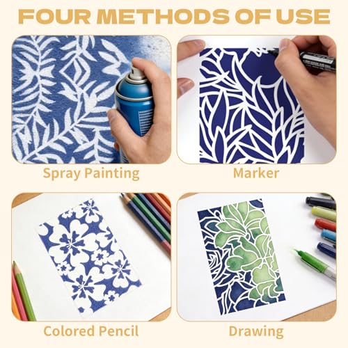 28 Pcs Floral and Botanical Texture Stencils Set Reusable Layering Templates with Leaf Butterfly Floral Peony Rose and Abstract Patterns Stencils for Painting Arts Furniture Canvas and Home Decor - style: Style 2