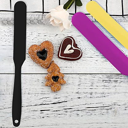 SAVITA 3pcs 2 Sizes Silicone Spatulas Non-Stick Resin Stir Sticks Reusable Wax Silicone Spatulas Scraper for Mixing Liquid, Powder, Wax, Paint, DIY Craft, Home and Salon (Purple, Black, Yellow)