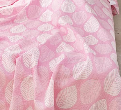 MEJU Leaf Pink Kids Young Girls Muslin Lightweight Blanket for Bed Sofa Couch 100% Combed Cotton 3 Layer Soft Warm Reversible Modern Throw Blanket Bedspread Bed Coverlet Twin 60 in x 80 in - color: Leaf Pink, size: Twin 60 in x 80 in