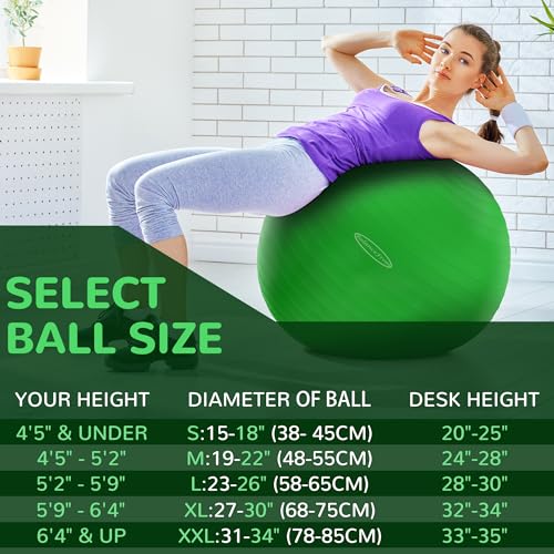 Fitvids Anti-Burst and Slip Resistant Exercise Ball Yoga Ball Fitness Ball Birthing Ball with Quick Pump - color: Green, size: XL(27-30in/68-75cm)