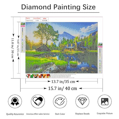 Shouruihua Diamond Painting Kits for Adults, Mountain Scene Diamond Art Kit | Tranquil Mountain Cabins & Lakes, Gem Art, Diamond Dotz Kits, Diamond Dots, Full Round Drill Diamond Painting, 15.7x11.8 in - color: Natural Scenery